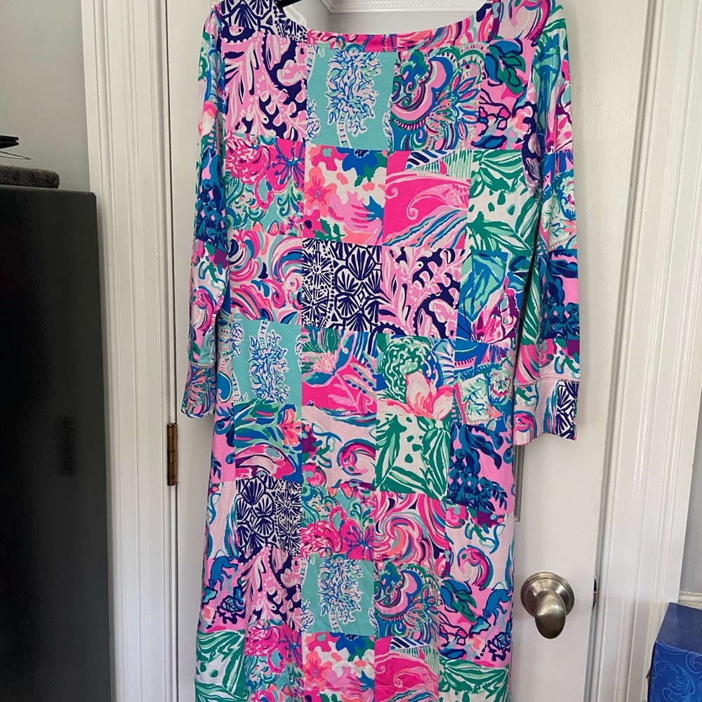Lilly Pulitzer Large Vibrant Pink & Blue Patterned Women's Dress - Picture 5 of 5